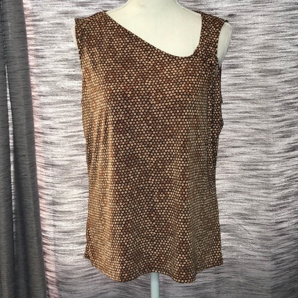 ATTENTION LARGE BROWN POLKA DOT SLEEVELESS TOP - Picture 1 of 8
